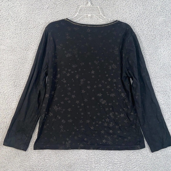 Chico's Zenergy Top Womens 2 Black Star All Over Scoop Neck Long Sleeve Casual - Picture 2 of 12